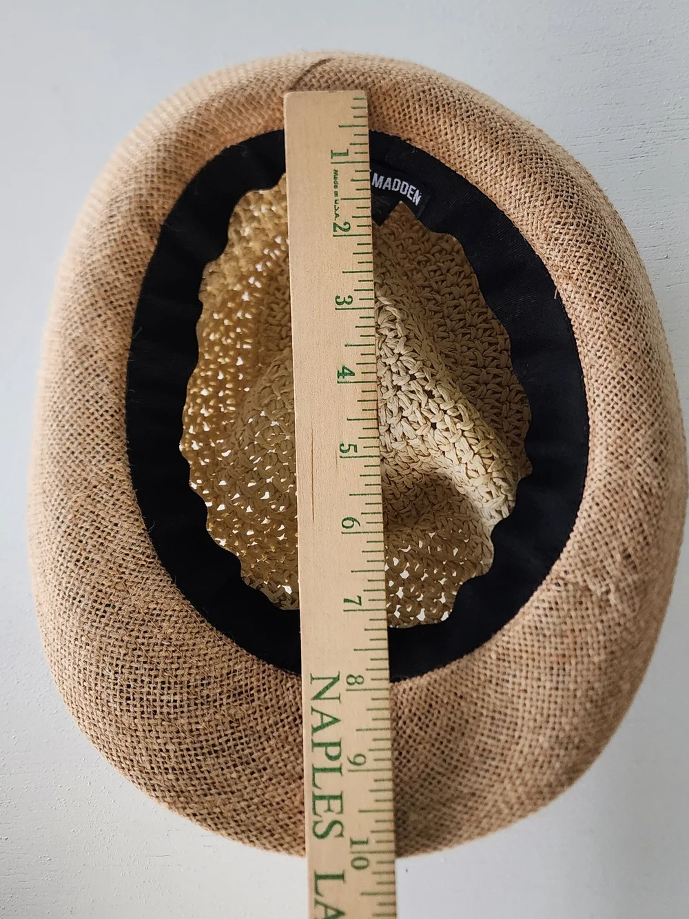 Steve Madden Tan Straw Fedora with Black Sweatband